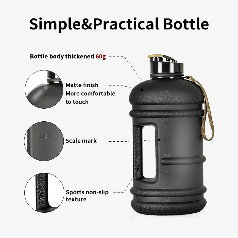 TOOFEEL 2 Liter Water Bottles - Half Gallon Water Bottle BPA Free - Ideal for Gym, Big Water Jug, Reusable Sports Bottle with Measurements Marked Drink Container (2.2L 74oz Matte Black Water Jugs) - Image 4